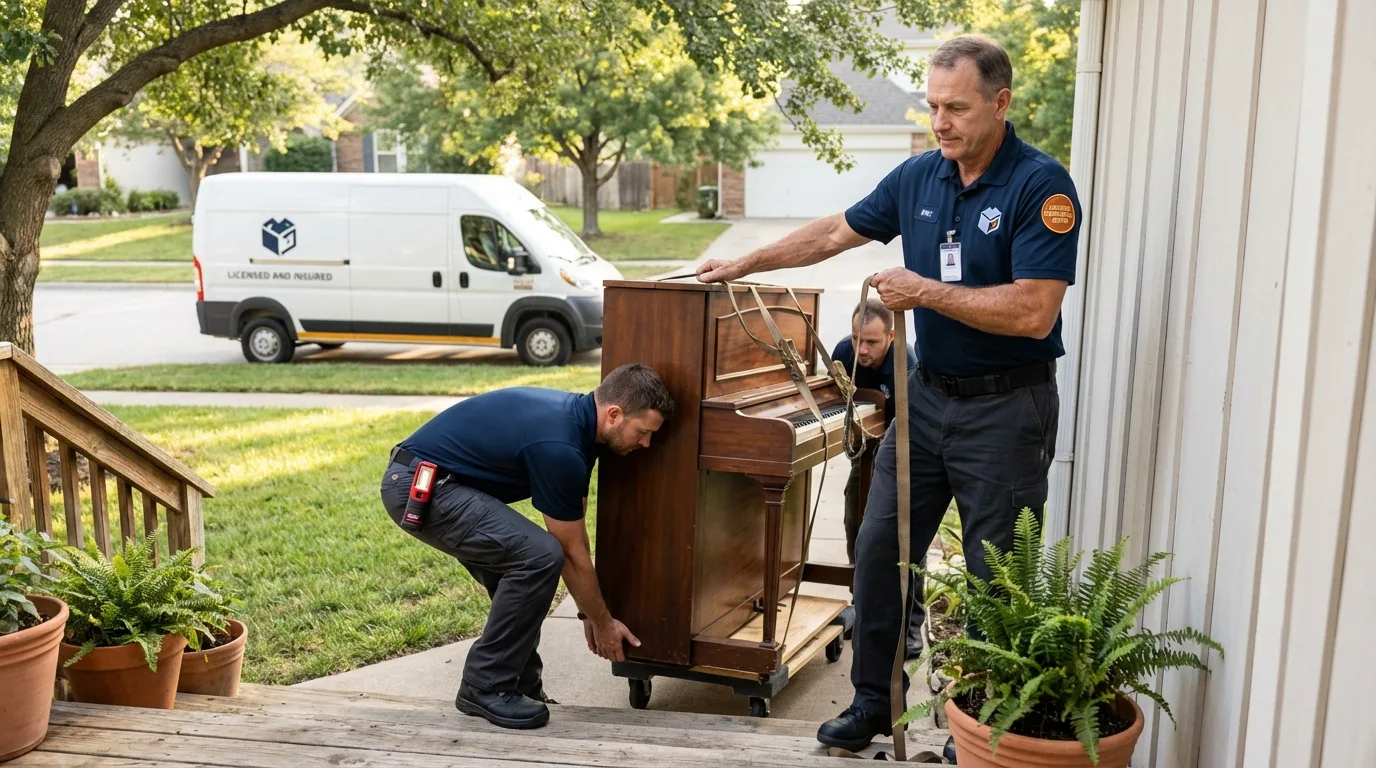 Licensed piano movers securing grand piano in Pennington Gap, VA