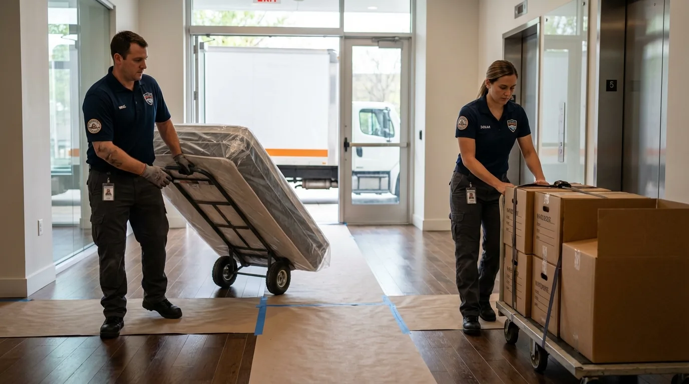 Professional apartment movers loading elevator in Pennington Gap, VA